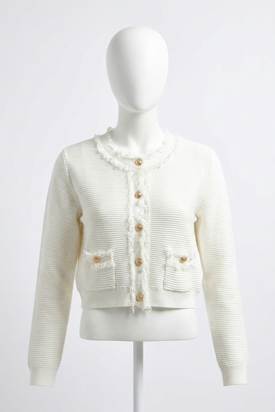 NEW ABLE frayed edge cardigan jacket in ivory
